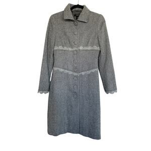 Vintage Arden B Gray Crochet Detail Victorian Coat Button Down Peacoat Small